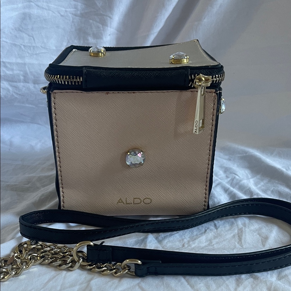 Aldo Dice Black and Cream Crossbody Box Bag